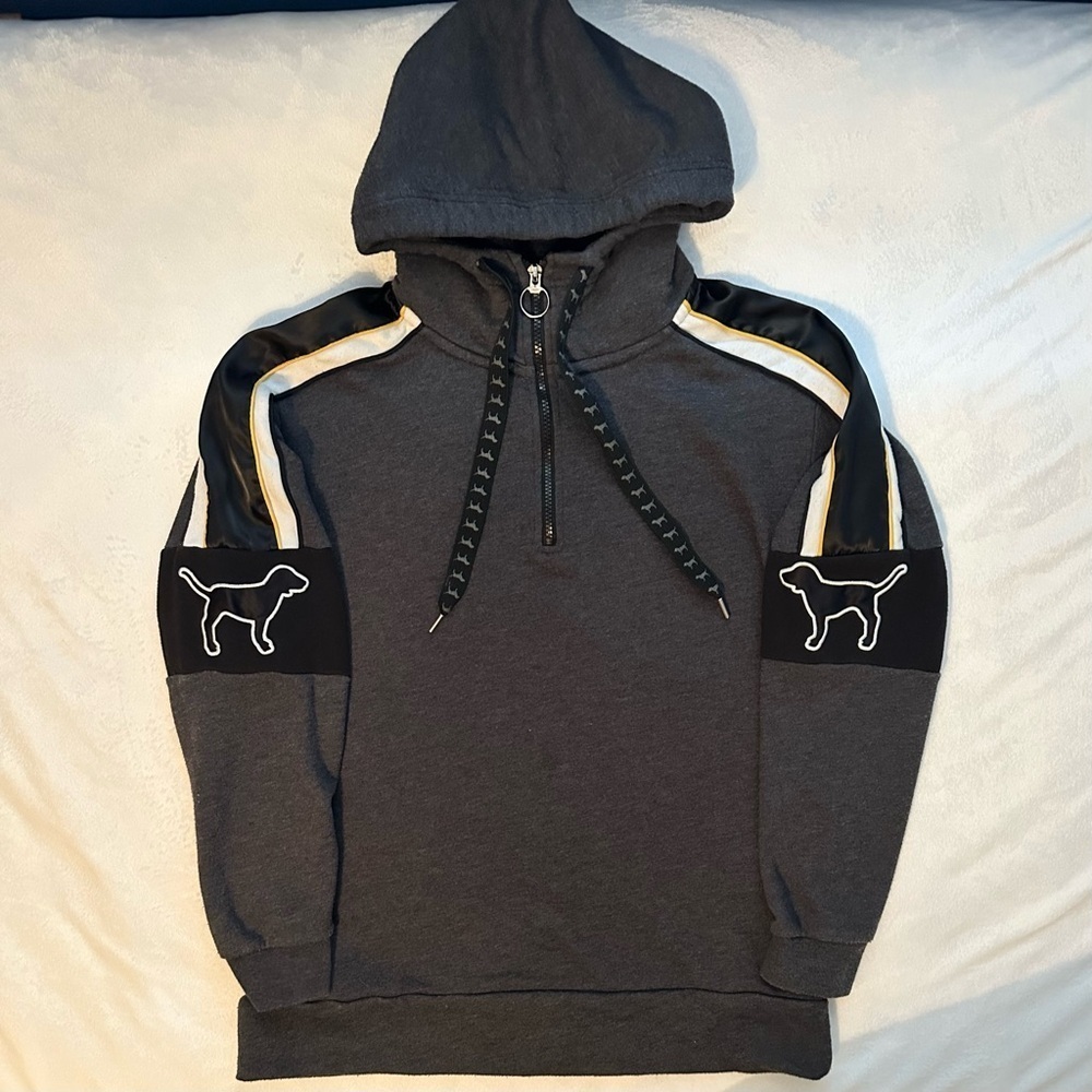 Victoria’s Secret PINK Charcoal Gray Sherpa 1/2 zip Hoodie S Big Dog Doggy Y2K